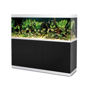 Oase HighLine 600 aquarium avec meuble, 530 l, en noir et verre blanc.