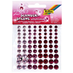 Glorex Schmucksteine, Acryl, rot, 80 Stück, selbstklebend, verschiedene Größen.
