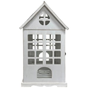 Lanterna a forma di casetta in legno Bianco 26 x 26 x 52 cm