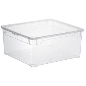 Box contenitore trasparente Rotho Clear Sweater, 18 l, con coperchio.