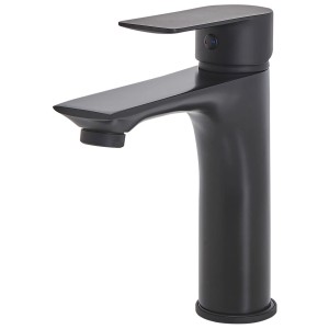 Mitigeur monocommande noir Berloi en laiton pour lavabo.