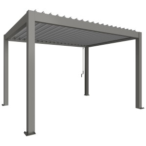 Biohort Pergola 4x3 m in grigio quarzo/argento metallizzato. Copertura per patio con lamelle regolabili.