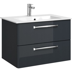 Meuble sous-vasque Pelipal Trentino, anthracite brillant, 75 cm de large, avec deux tiroirs.
