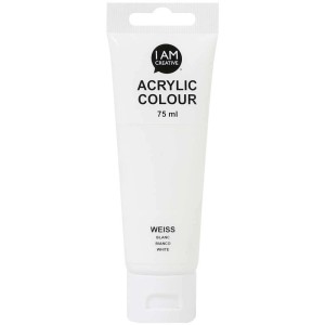 Tube I Am Creative Acrylfarbe Weiss, 75 ml. Acrylfarbe für Künstler und Hobbyanwender.