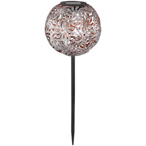 Silbergrauer Globo LED-Solarspiess Kugel aus Metall, Ø 18,5 cm, Höhe 54 cm. Dekorative Gartenbeleuchtung.