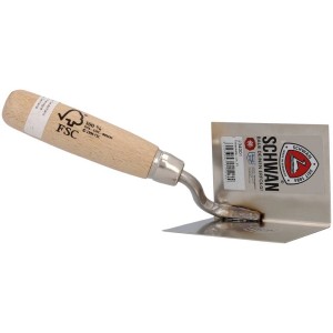 Schwan spatule d'angle intérieure, largeur 80 mm, avec manche en bois et lame en acier inoxydable pour des angles intérieurs propres.