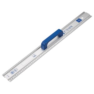 Règle de mesure LUX Alu 60cm avec poignée bleue, échelle double face pour une mesure et une coupe précises.
