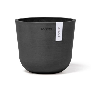 Pot de fleurs Ecopots Oslo Mini, gris foncé, 16x14 cm, idéal pour l'intérieur et l'extérieur.