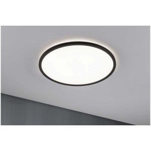 Panneau LED Paulmann Atria Shine noir dimmable, Ø 420 mm, monté au plafond.