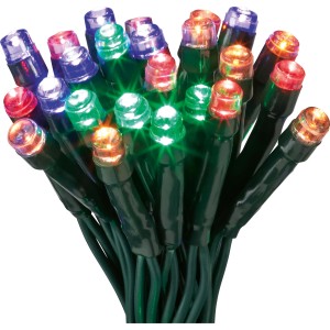 Guirlande lumineuse LED multicolore avec 140 LED et câble vert pour intérieur et extérieur.