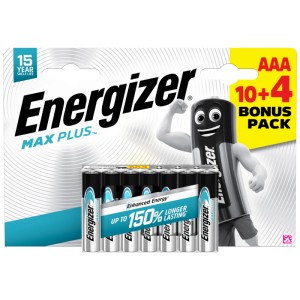 Energizer Max Plus AAA Batterie alcaline, confezione da 14. Micro batterie per dispositivi di uso quotidiano.