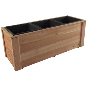 Jardinière en mélèze avec 3 inserts, 39x38x101 cm, idéale pour herbes et fleurs.