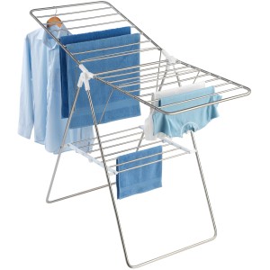 Stendibiancheria Wenko Flex con 15 m di lunghezza di asciugatura, argento opaco/bianco, con bucato.