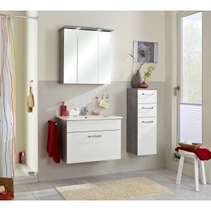 Lavabo in ceramica bianca Pelipal, 75x45 cm, con design lineare e ripiano laterale.