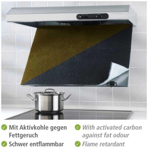 Wenko Combi-Filter avec charbon actif dans hotte aspirante, filtre moitié marron, moitié noir.