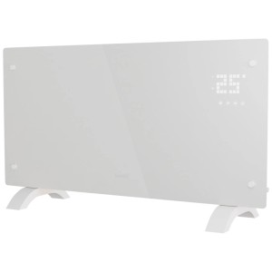 Convecteur intelligent Hombli blanc en verre avec affichage numérique (25°C), 2000W. Chauffage électrique moderne sur pieds.