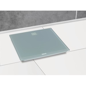 Wenko Personenwaage mit LED-Display aus Glas, 30x30 cm, grau.