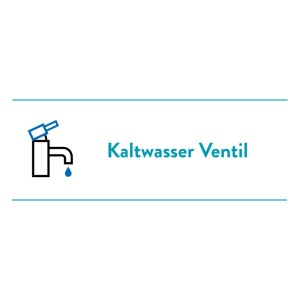 Graphique: robinet d'eau froide baliv KV-4010, robinet stylisé avec poignée bleue et goutte. Mitigeur lavabo.