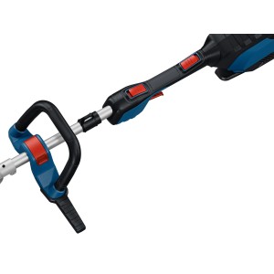 Tagliabordi a batteria Bosch Professional GRT 18V-40 Solo, dettaglio di impugnatura e comandi.