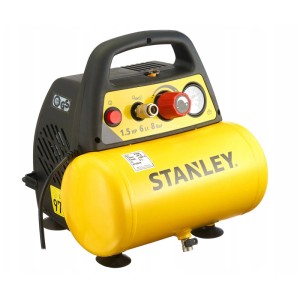 Compresseur Stanley New Vento portable sans huile avec réservoir de 6 L. Compresseur jaune compact avec poignée.