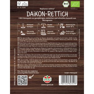 Sperli BIO Microgreen Pads Ravanello Daikon, 3 cuscinetti di semi per coltivare microgreens.