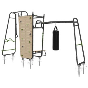 Exit Powerstation GetSet PS620: Attrezzo fitness da esterno con sacco da boxe, parete da arrampicata e altro per il giardino.