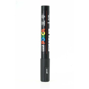 Uni Posca Marker PC-5M noir, marqueur peinture acrylique à pointe moyenne pour diverses surfaces.