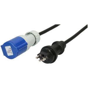 Câble adaptateur noir CEE H07RN-F 3G1.5, longueur 1,5 m, pour une utilisation flexible en intérieur et en extérieur.