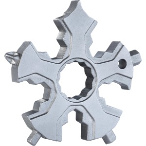 LUX Multitool flocon de neige 18en1, outil en acier inoxydable en forme de flocon.
