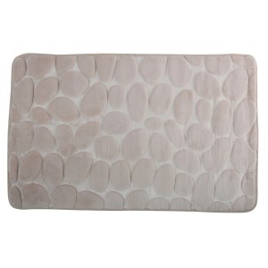 Tappeto bagno beige MSV Kiesel, 50x80 cm, con design a ciottoli per bagno e doccia.