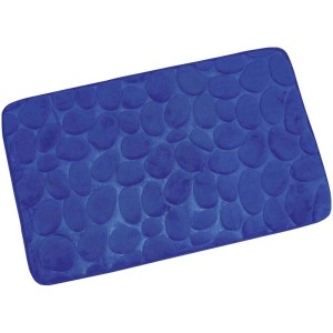Tappeto bagno MSV in microfibra blu scuro con motivo a ciottoli, 40x60 cm.