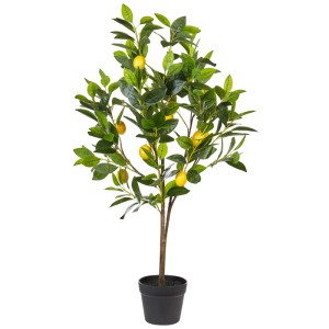 Beliani pianta artificiale di limone, alta 105 cm, con foglie verdi e limoni gialli in vaso nero.