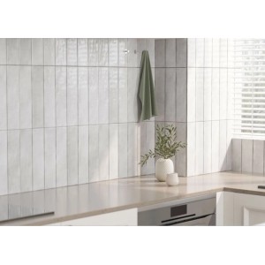Eurostone Carrelage mural Santorin faience Blanche brillante 7,5 x 30 cm