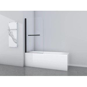 Paroi de baignoire Aurlane Black Comfort1, 1 volet, 80x140cm, avec porte-serviettes, montée sur baignoire.