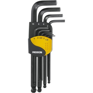 Jeu de clés Allen Proxxon, 9 pièces, 1,5-10 mm, pour vis à six pans creux dans un support pliable.