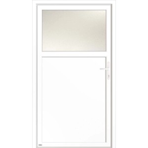 Porte d'entrée latérale en plastique blanc Schwerin, DIN droite, avec insert en verre en haut.