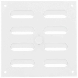 Griglia di ventilazione bianca in alluminio con zanzariera, 160x160 mm, per finestre e pareti esterne.