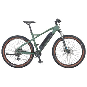 VTT électrique Prophete Dice 1.0 bronze vert mat, 27,5 pouces. VTT électrique semi-rigide avec batterie semi-intégrée.
