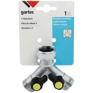 Gartec Aquajet Raccord en Y avec 2 vannes, laiton chromé pour systèmes d'eau froide.