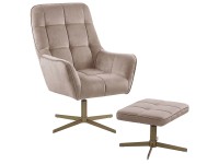 Beliani Fauteuil pivotant Molle avec repose-pieds Velours Beige