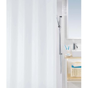 Rideau de douche blanc Spirella PEVA Bio dans salle de bain.