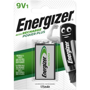 Batteria ricaricabile Energizer 9V, 175 mAh, per dispositivi standard.