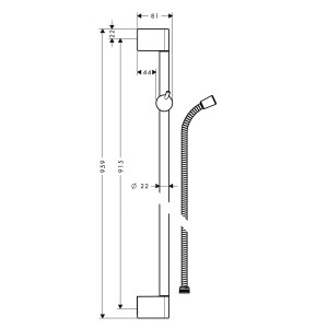 Dessin technique : Barre de douche Hansgrohe Unica Crometta 0,9 m avec flexible, chrome.