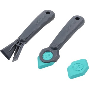 wolfcraft Set riparazione fughe 4 pezzi: raschietto per fughe, 2 liscianti per fughe e supporto per accessori per piastrelle.
