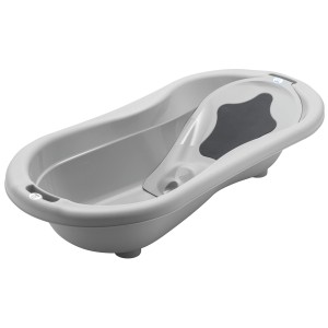 Baignoire grise Rotho Top Xtray, longueur 105 cm, avec tapis antidérapants pour bébés et jeunes enfants.