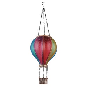 Globo Lampe solaire décorative Montgolfière, métal noir mat, abat-jour coloré, pour jardin et terrasse
