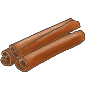 Illustration de trois bâtons de cannelle, épice pour la cuisine et la pâtisserie.