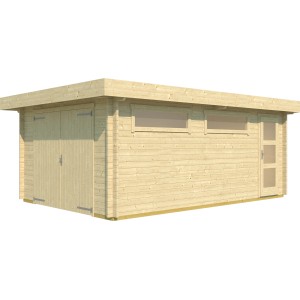 Garage singola Weka 441 in legno naturale con porta in legno, finestre e porta.