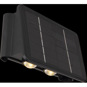 Globo LED solare da parete nera, 17 cm, con due LED bianco caldo.