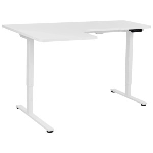 Bureau d'angle électrique réglable en hauteur Destines blanc en forme de L, orientation gauche. Table de bureau moderne.